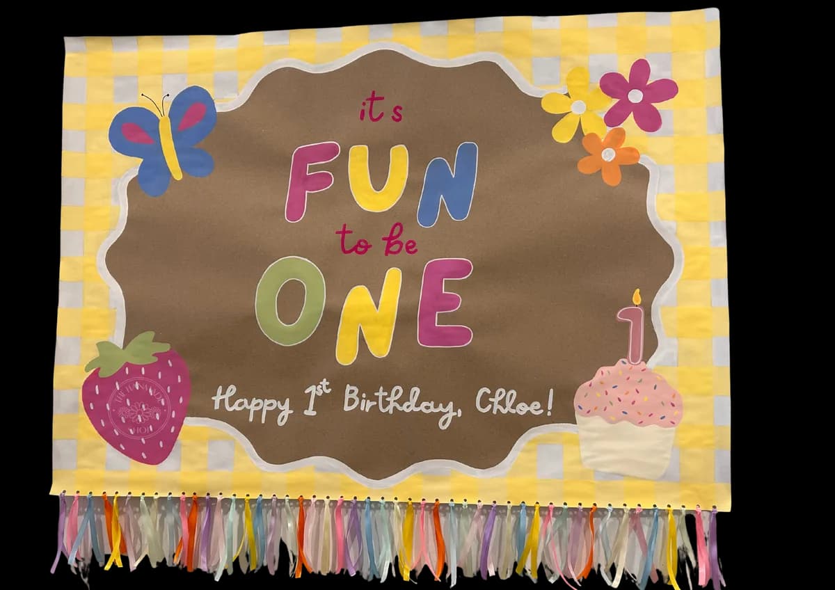 Happy 1st, Chloe! With ribbon fringe